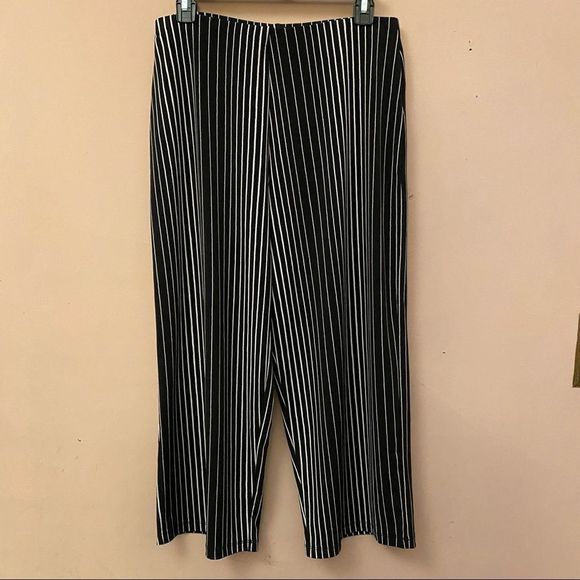 vtg wide leg•high waist striped patterned trousers pants stretch capri slacks - Picture 2 of 6